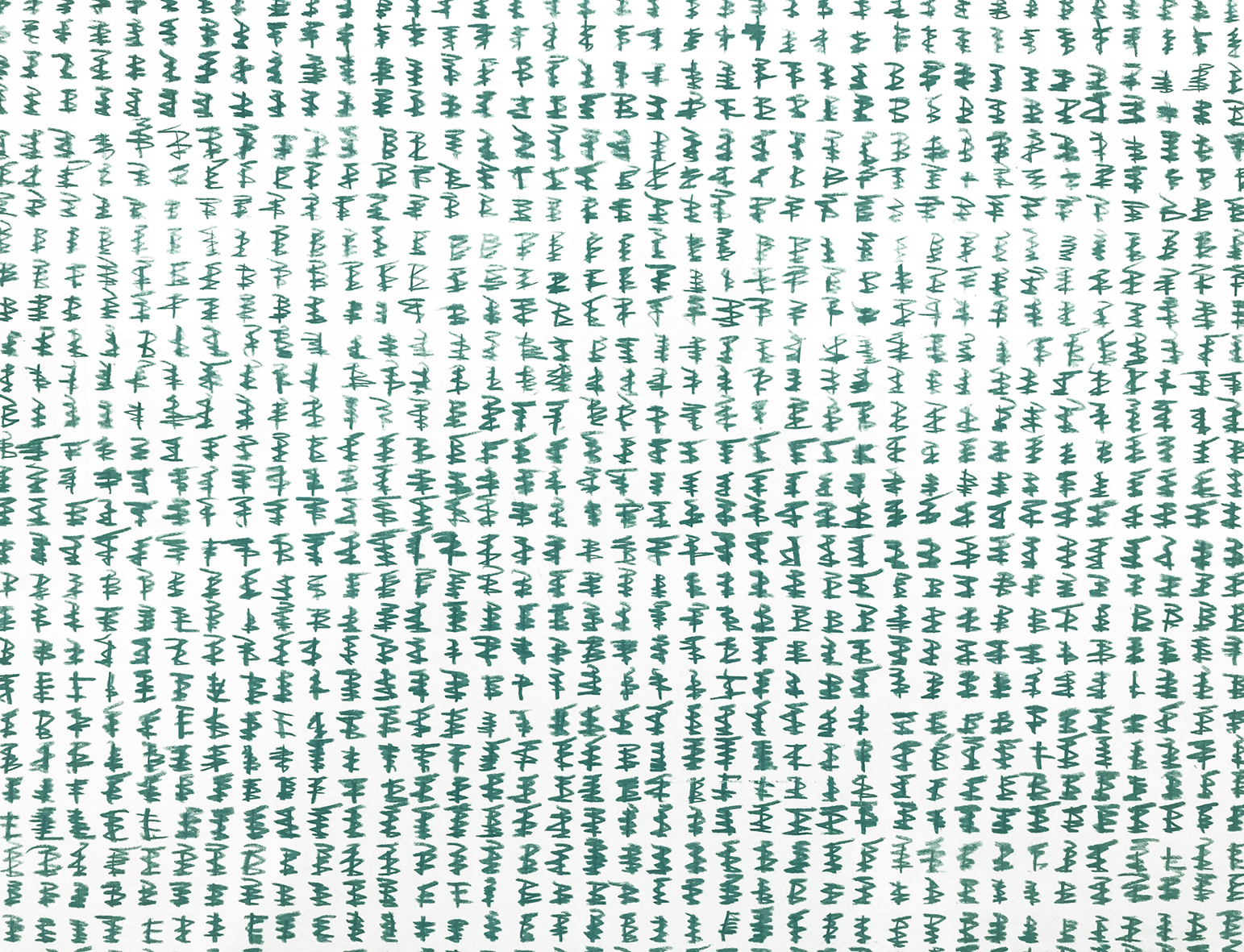 Τα πρώτα 10.000 δέντρα που φύτεψε o Ελζεάρ Μπουφιέ, 2021, Σκούρο πράσινο κραγιόνι Berol σε χαρτί, 80 x 125 εκ.